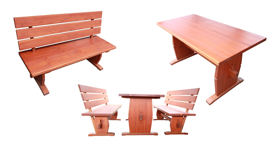 Zahradní set stolu a lavice z masivu - Modřín